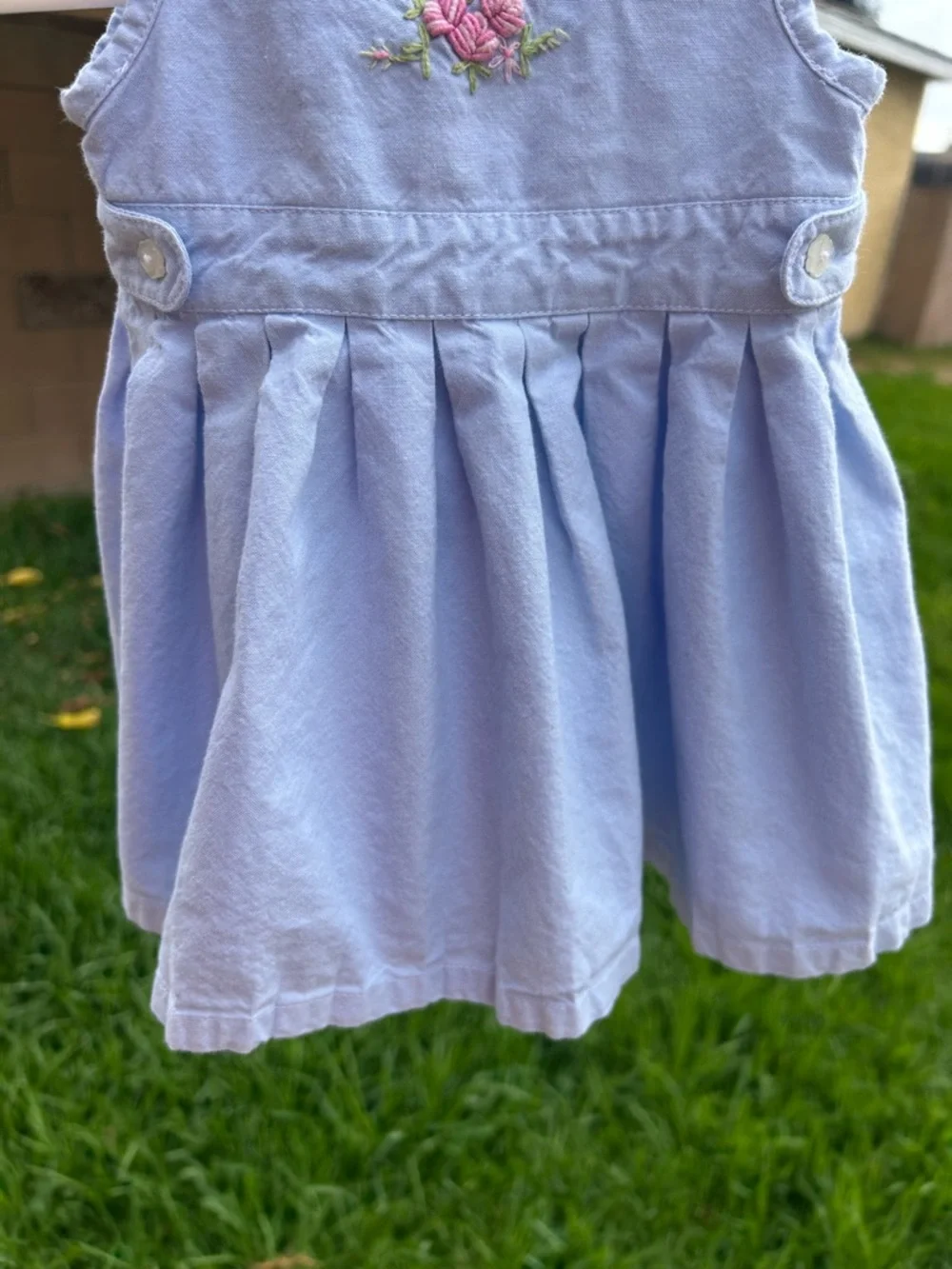 GAP Blue Baby Dress with Pink Rose Embroidery